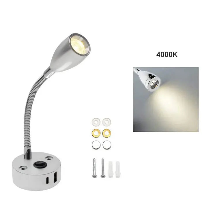 Lampe de lecture pour camping-car | Lampe LED à col de cygne | Construction en aluminium | Charge rapide USB-C 12–24V