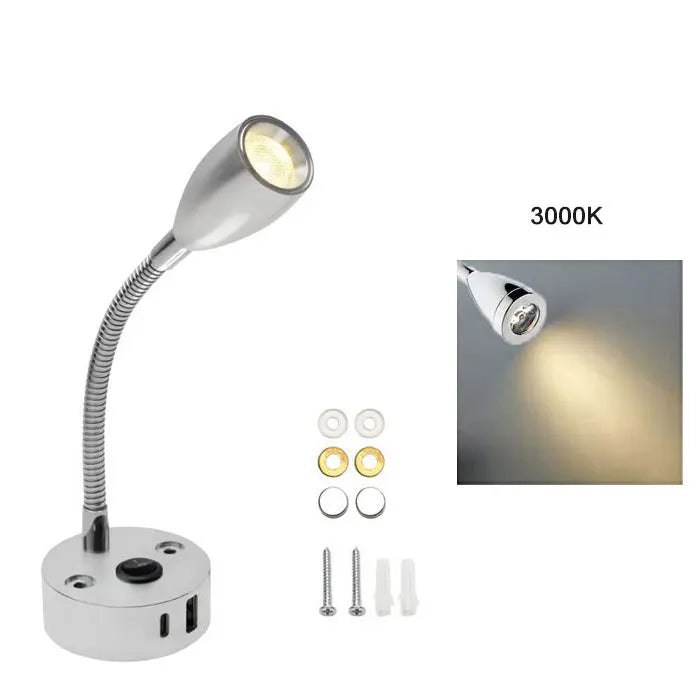 Lampe de lecture pour camping-car | Lampe LED à col de cygne | Construction en aluminium | Charge rapide USB-C 12–24V