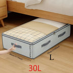 Sac de rangement sous lit utilisé pour organiser des couvertures