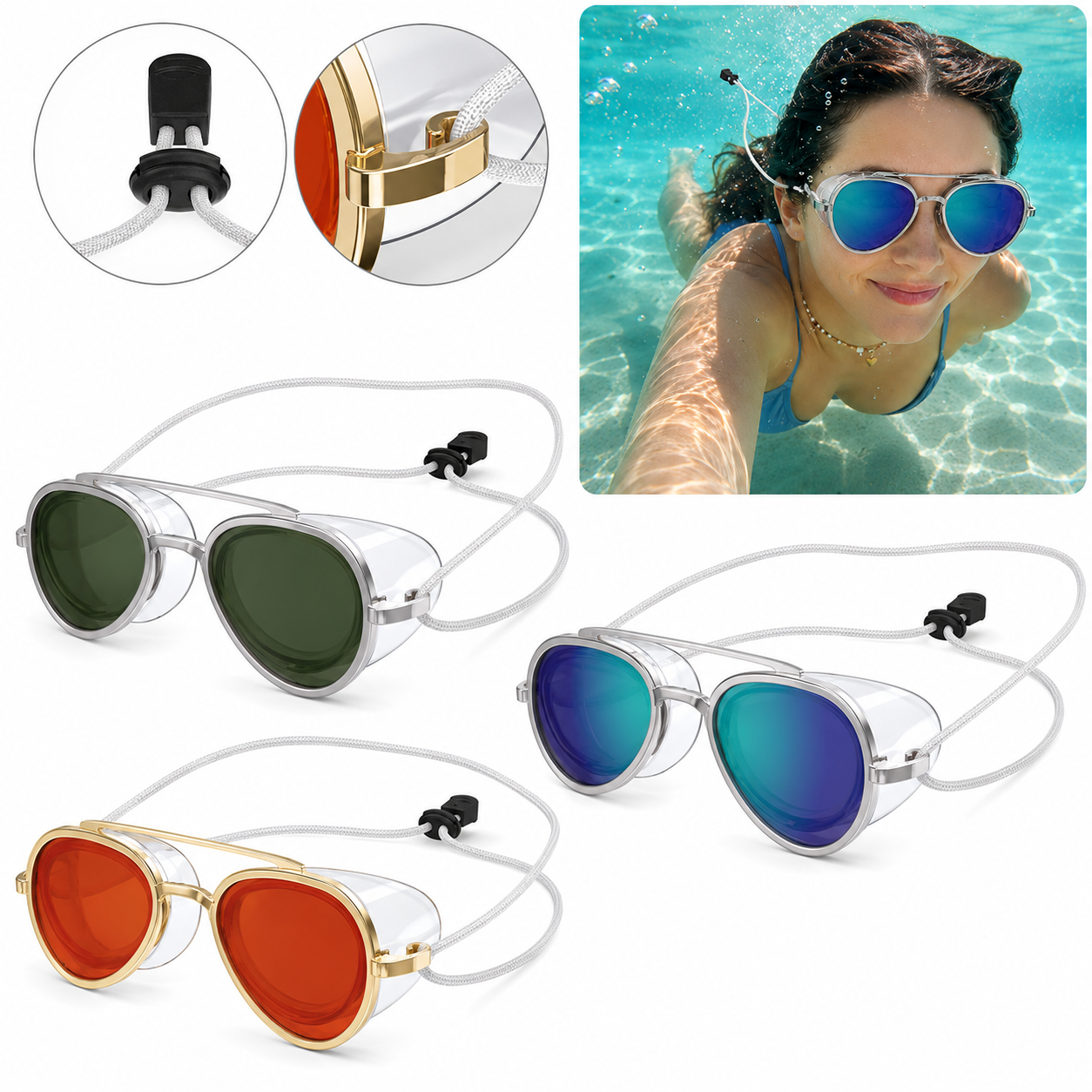 Vue de face des lunettes de natation Aqualyss pour nage en plein soleil