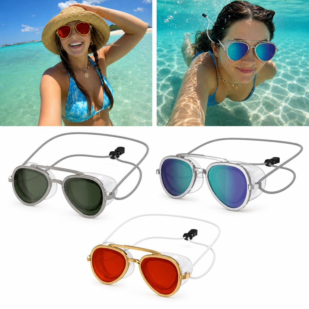 Vue angle trois quarts des lunettes de natation Aqualyss anti-éblouissement
