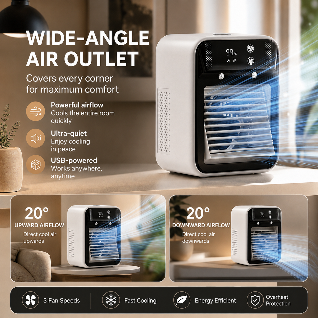 Ventilateur Brumiva avec fonction brumisation sur un bureau