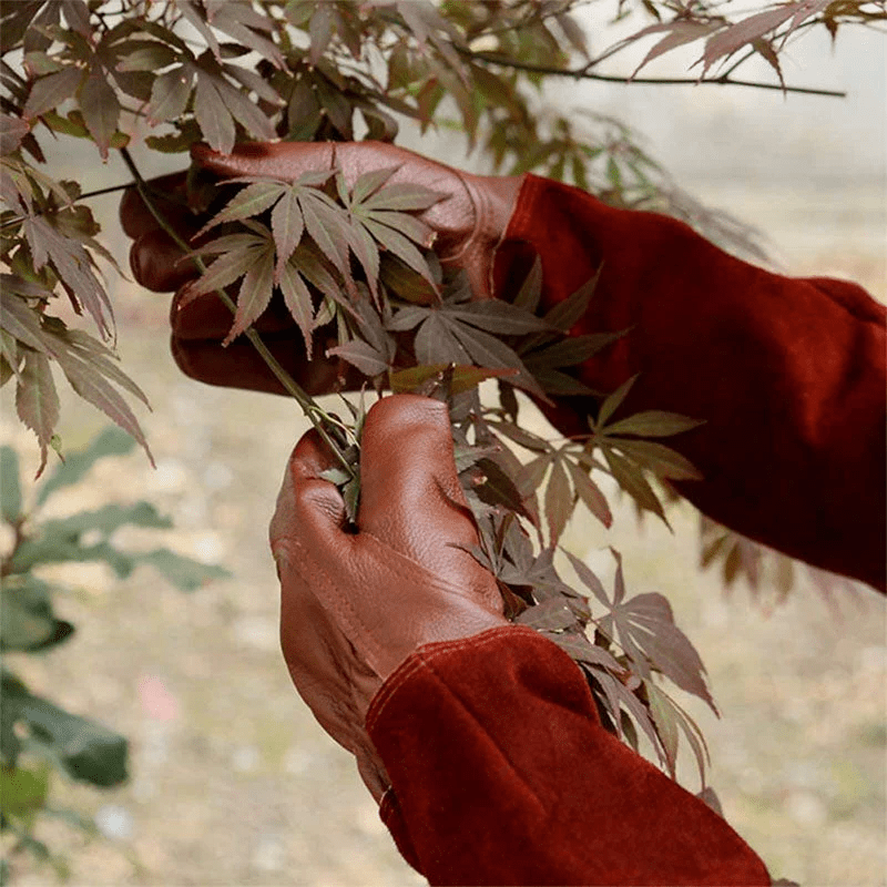 Paire de gants de jardinage avec poignet élastique sur fond clair