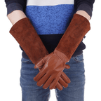 Gants de jardinage | Manchette longue protection avant-bras | Paume en cuir renforcé et antidérapante