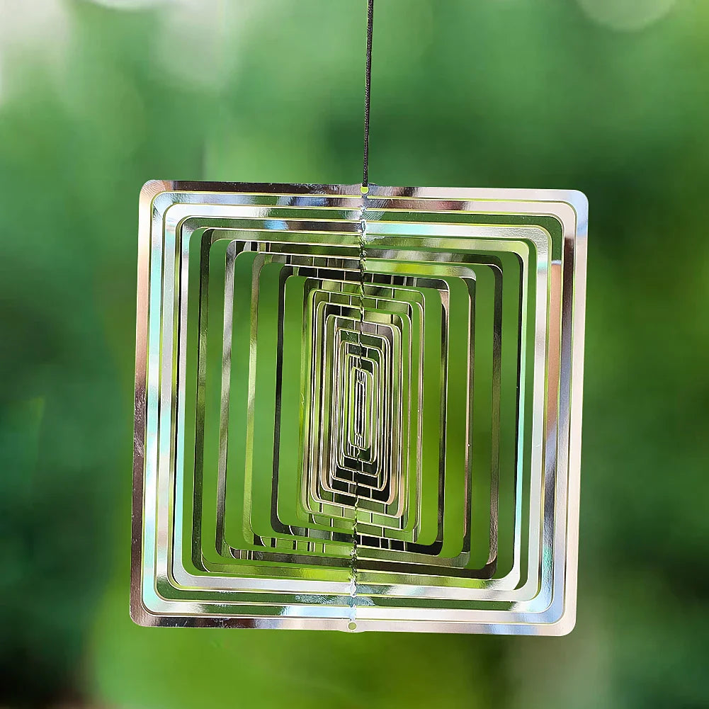 Moulin à vent de jardin 3D en acier inoxydable avec design carré rotatif