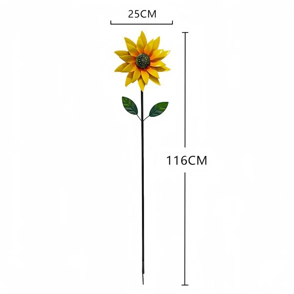 Décoration de jardin en forme de tournesol métallique avec pales rotatives au vent