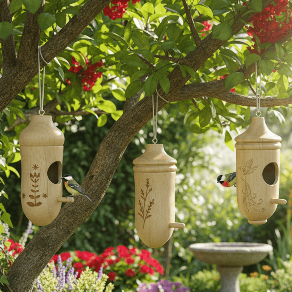 Set de mangeoires à oiseaux en bois suspendues pour jardin ou balcon