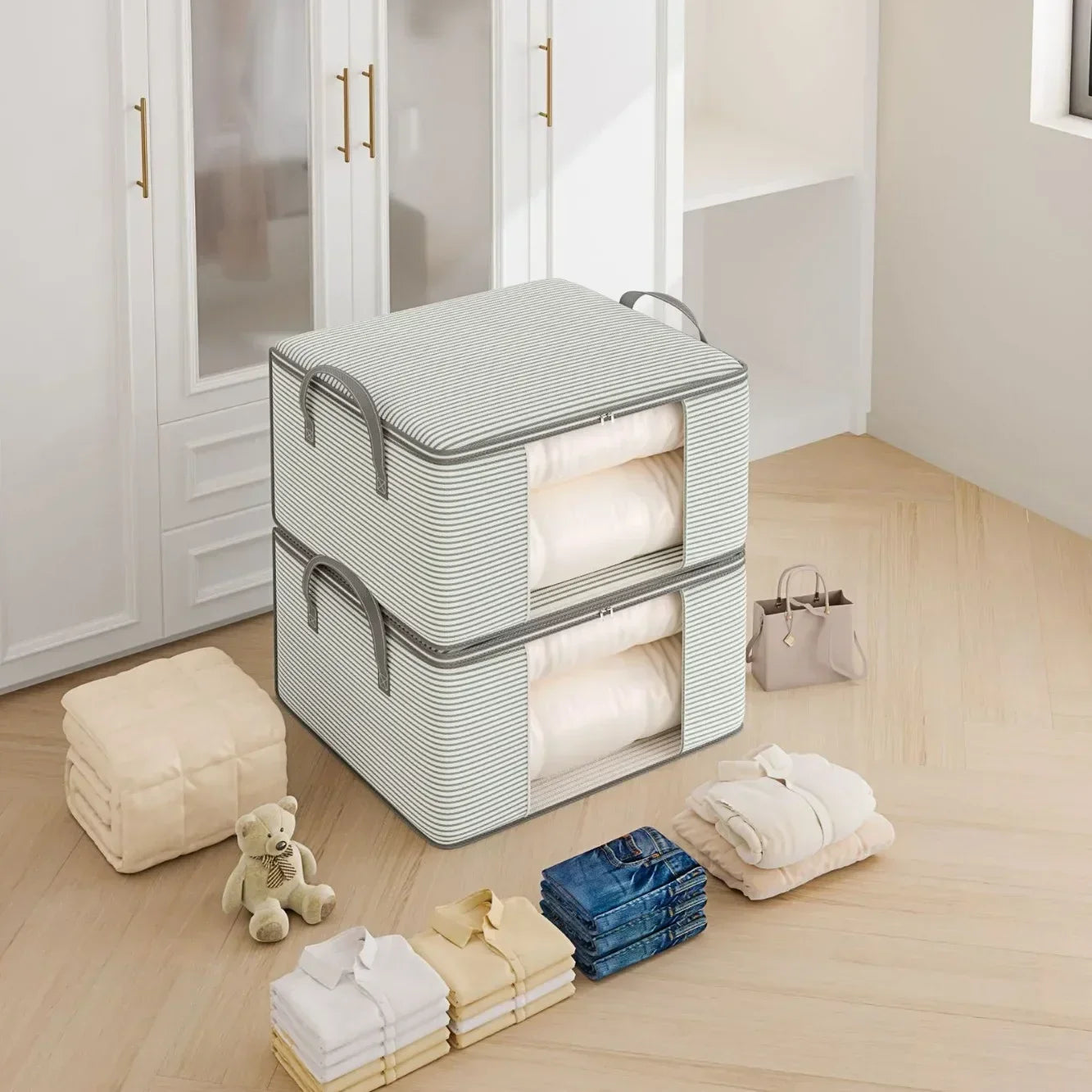 Sac de rangement pliable Rangova grande capacité présenté de face