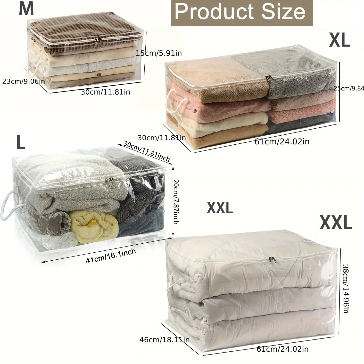 Sac transparent pour couettes et vêtements saisonniers, facile à identifier