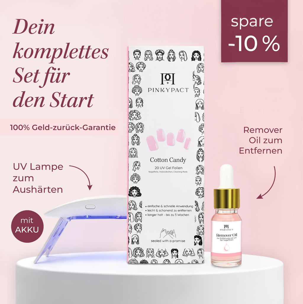 Accessoires du kit manucure Lumévia disposés sur fond clair