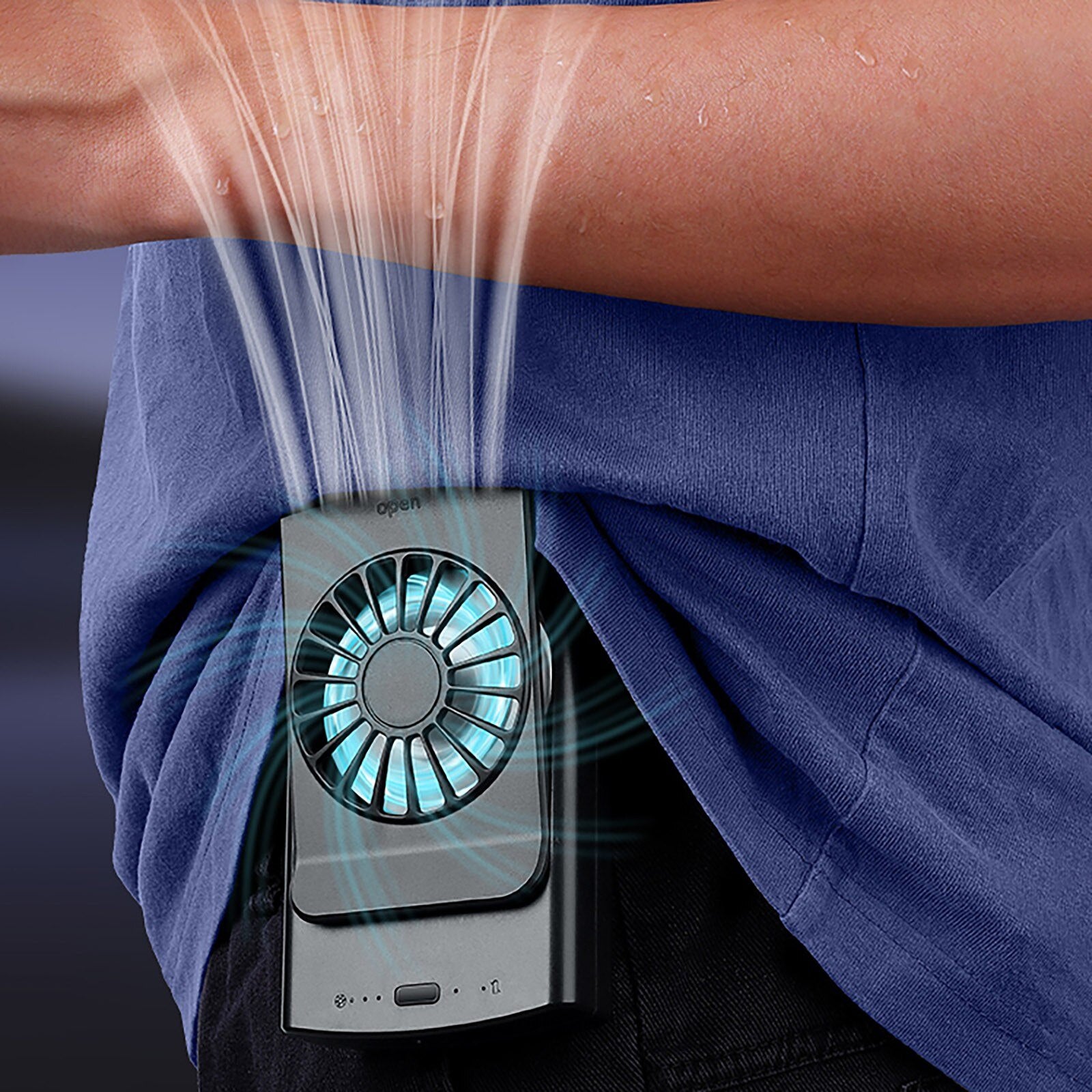 Vue de face du ventilateur de taille portable sans pales en utilisation