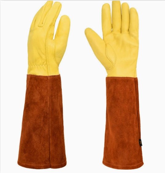 Gants de jardinage | Manchette longue protection avant-bras | Paume en cuir renforcé et antidérapante