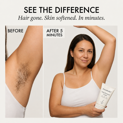 Texture de la crème Veloursa appliquée sur la peau pour l'épilation