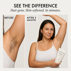Texture de la crème Veloursa appliquée sur la peau pour l'épilation