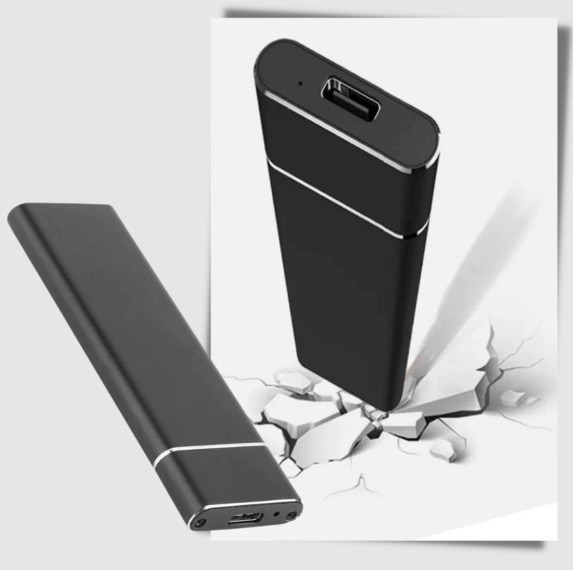Vue de face du SSD portable Nexorio au design compact en aluminium