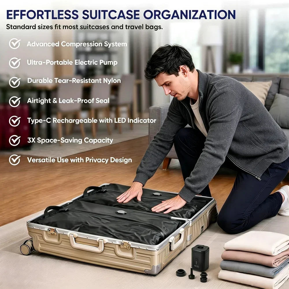 Sac de rangement sous vide Velcero compressible pour vêtements et linge