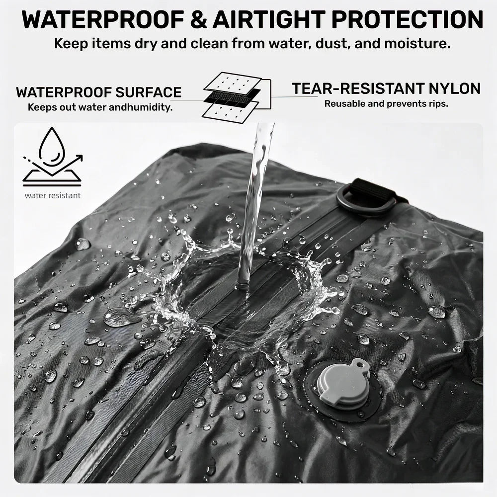 Sac de rangement Velcero montrant le gain de place après compression