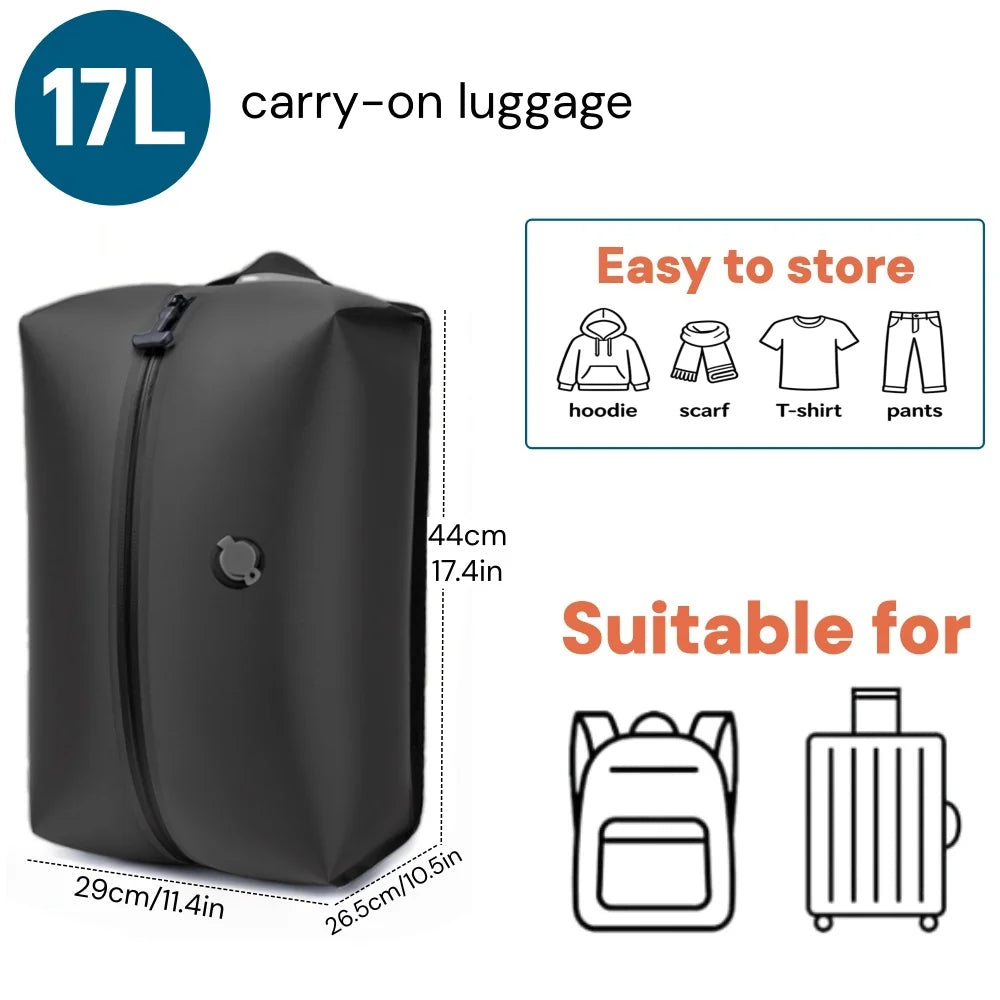 Détail du sac Velcero avant et après compression du contenu