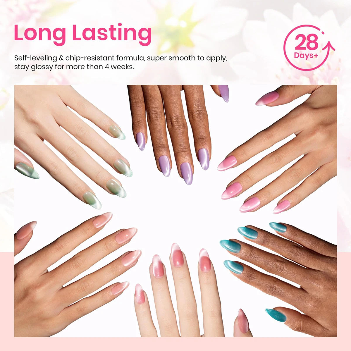 Set de vernis gel pour ongles œil de chat | Effet magnétique perle aurore boréale | Lot de 6 | Tenue longue durée