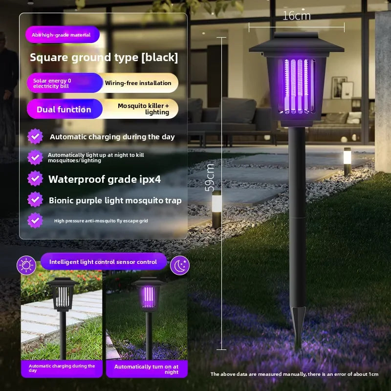 Piège à moustiques solaire | LED violette et blanche double | Autonomie de 8 à 10 heures | Jardin et terrasse