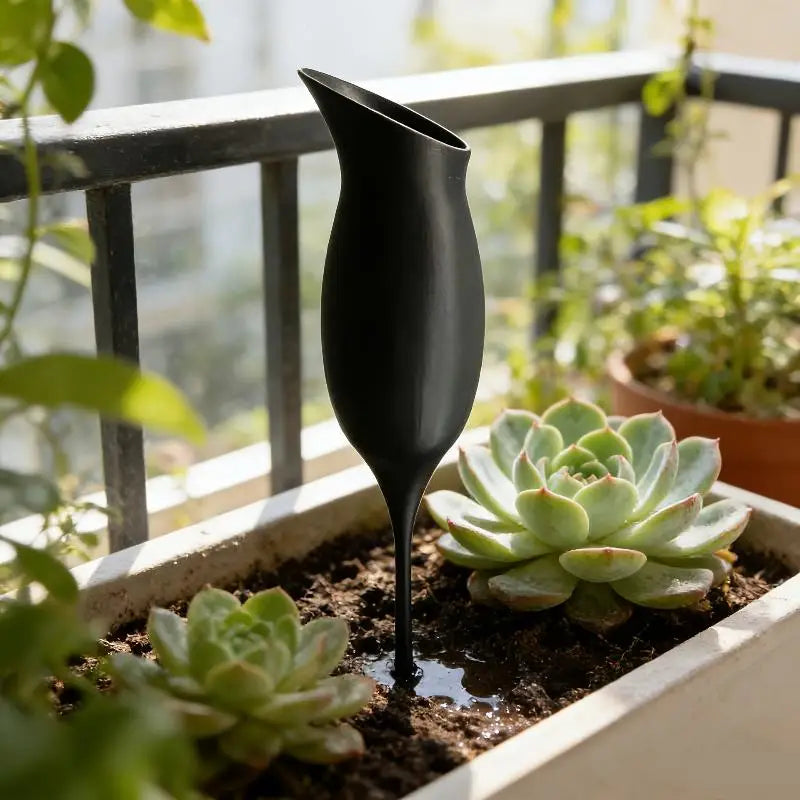 Pic d'arrosage Floralyx inséré dans un pot de plante d'intérieur