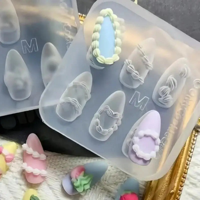 Moule pour Art des Ongles | Rose en Dentelle 3D & Motif Français à Carreaux Creux | Silicone | Manucure DIY Facile