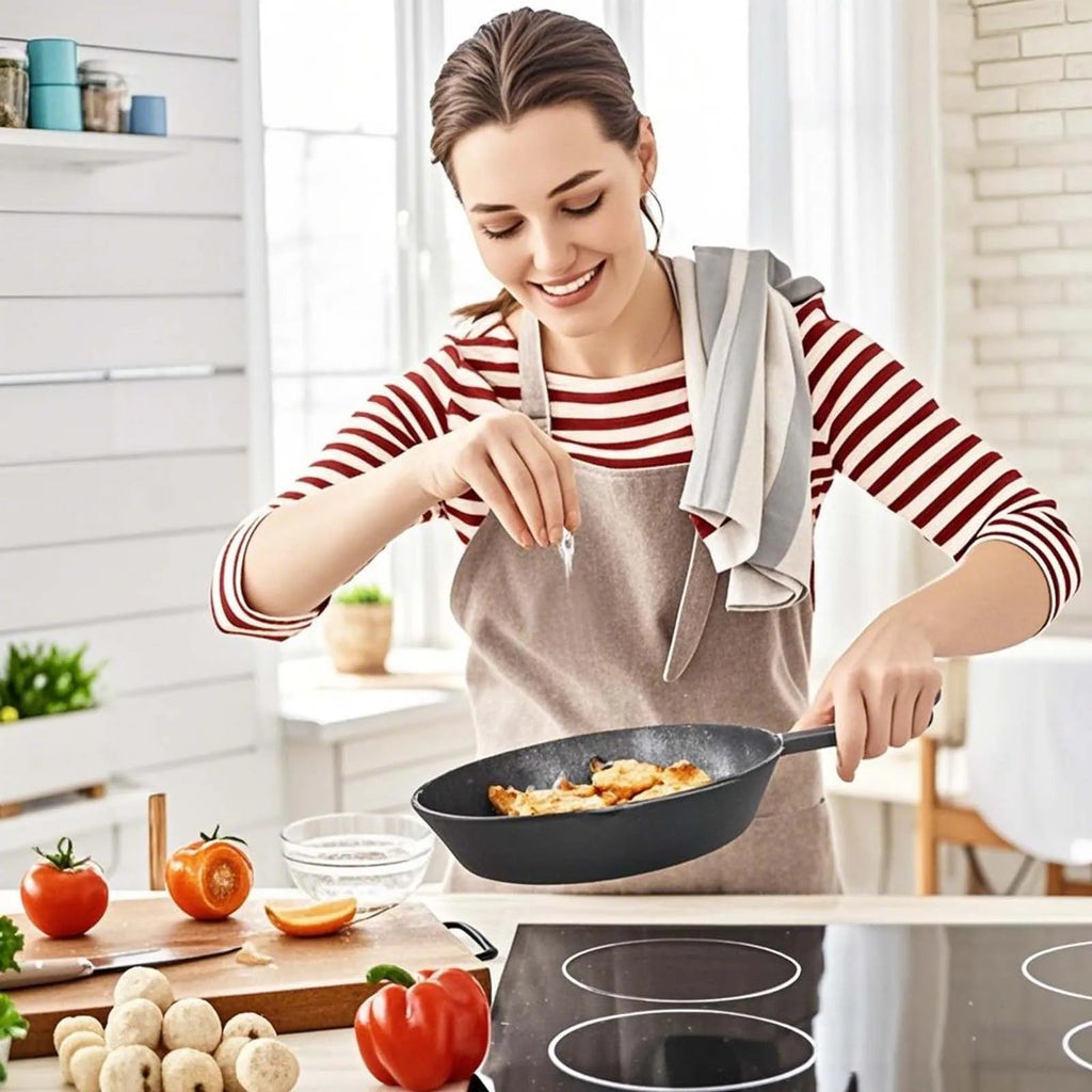Ensemble de poêles en fonte | Non enduit et à haute rétention de chaleur | Ensemble de 4 pièces | Compatible gril, cuisinière et four