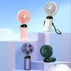 Ventilateur portable cou/à main/de bureau | 5 vitesses & inclinaison réglable | Affichage LED & batterie externe