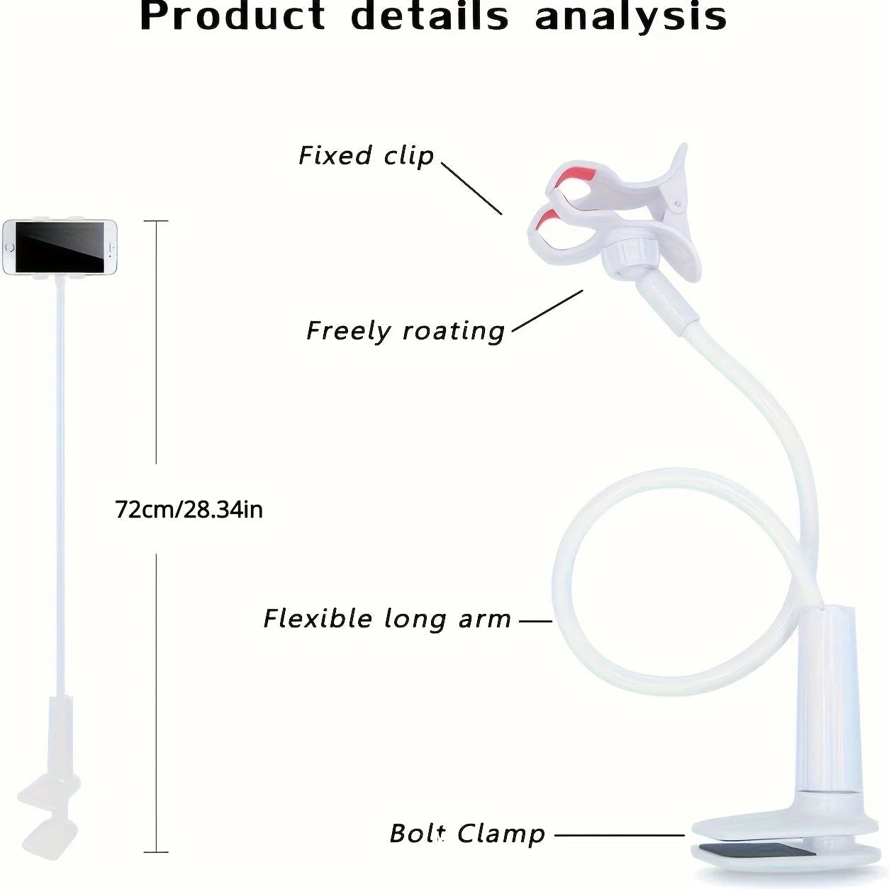 Support de téléphone à col de cygne réglable | Bras long et flexible | Base à pince & rotation à 360°