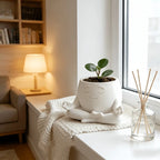 Cache-pot décoratif zen pour plante d'intérieur dans un salon moderne