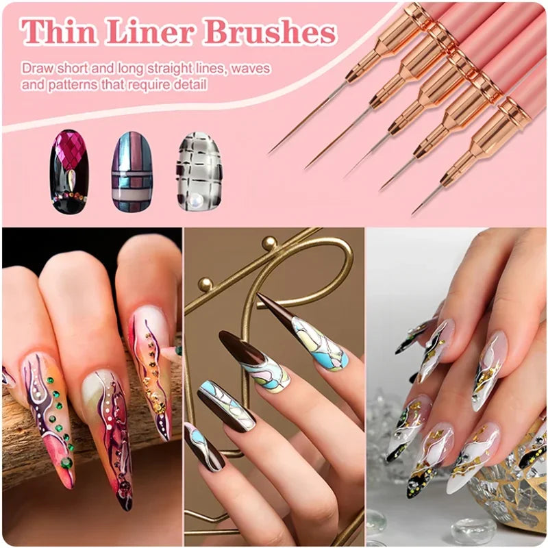 Set de pinceaux pour nail art | Pinceaux liner de précision | Lot de 5 tailles assorties | Finition professionnelle