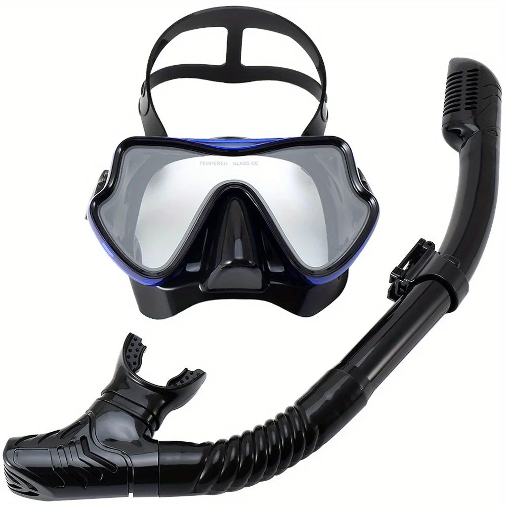 Masque de plongée intégral pour adultes | Vue panoramique | Verre trempé et silicone | Tuba à embout sec