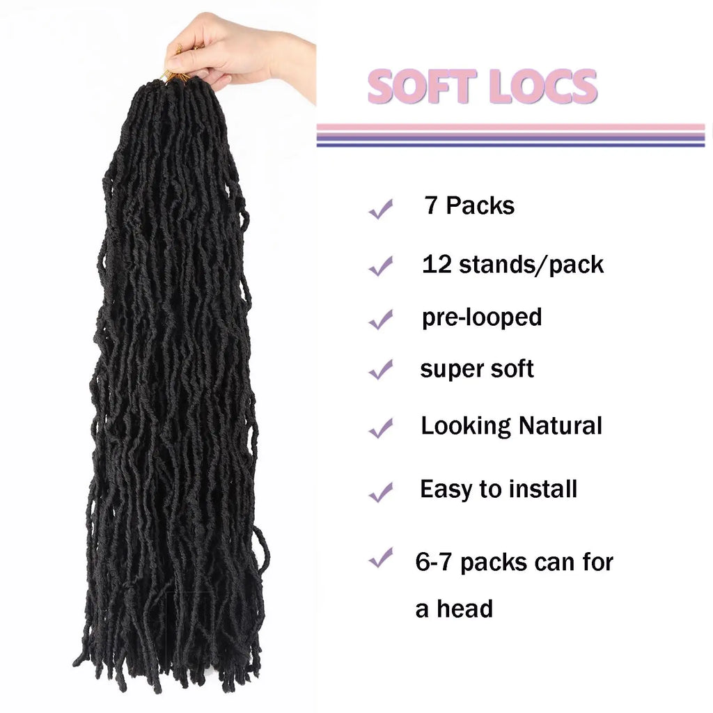 Extensions de cheveux Faux Locs | Style Crochet Résistant à la Chaleur | Fibre Synthétique Douce de 24 pouces
