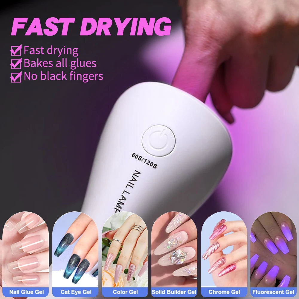 Lampe à ongles LED UV portable | Rechargeable USB et sans fil | Séchage rapide et couvrance uniforme | Taille compacte de voyage