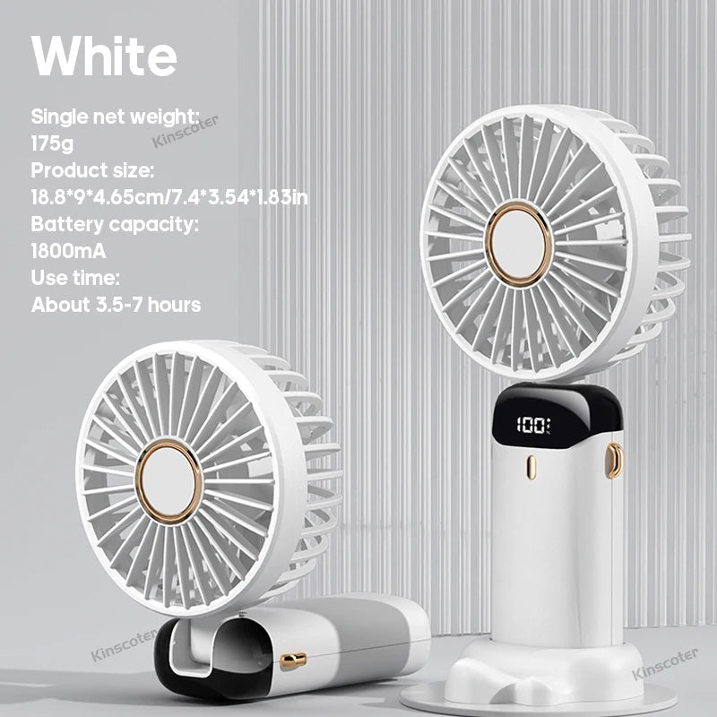 Ventilateur portable cou/à main/de bureau | 5 vitesses & inclinaison réglable | Affichage LED & batterie externe