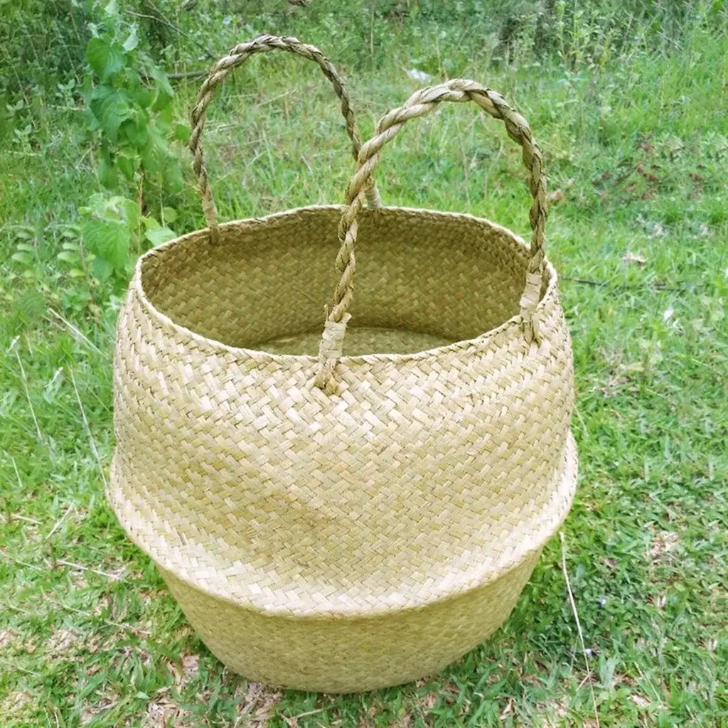 Panier suspendu en osier tressé à la main en herbe marine | Housse de pot de plante et panier de rangement | Gain de place