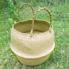 Panier suspendu en osier tressé à la main en herbe marine | Housse de pot de plante et panier de rangement | Gain de place