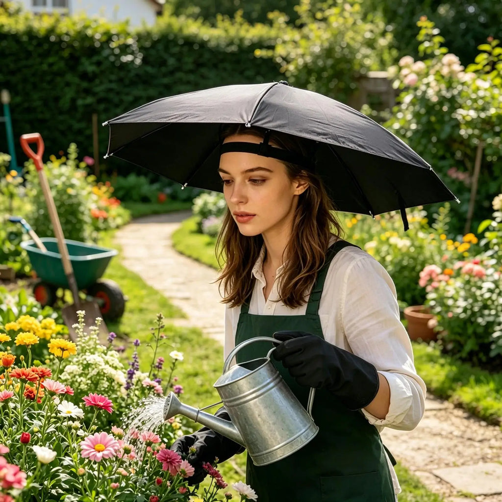Parapluie chapeau pliable porté sur la tête pour garder les mains libres sous la pluie