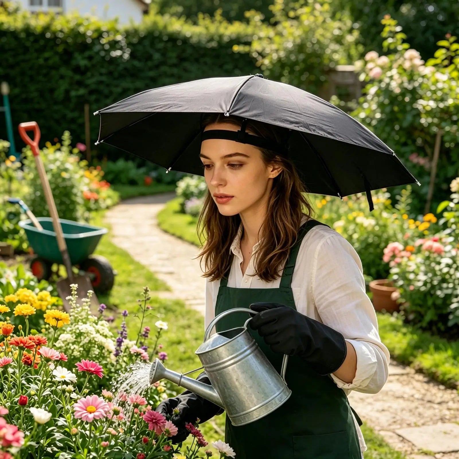 Parapluie chapeau pliable porté sur la tête pour garder les mains libres sous la pluie