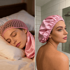 Bonnet de nuit anti-frisottis présenté sur fond clair