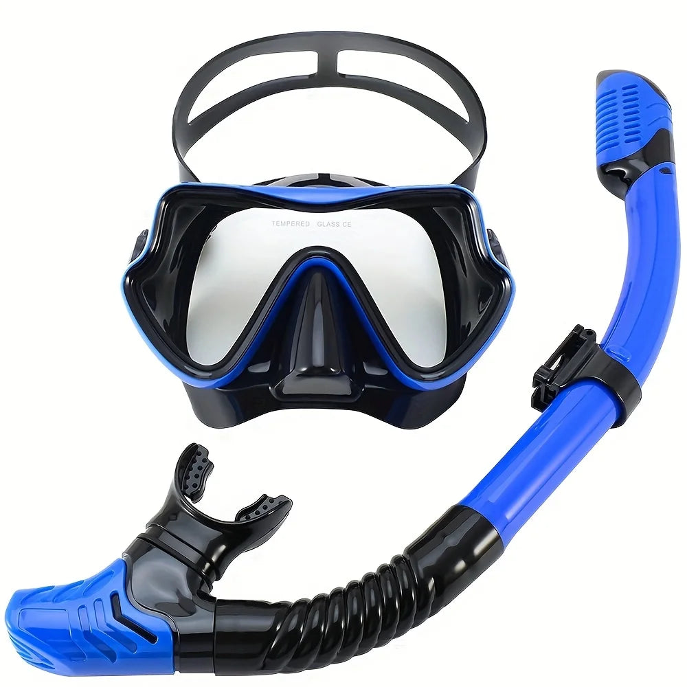 Masque de plongée intégral pour adultes | Vue panoramique | Verre trempé et silicone | Tuba à embout sec