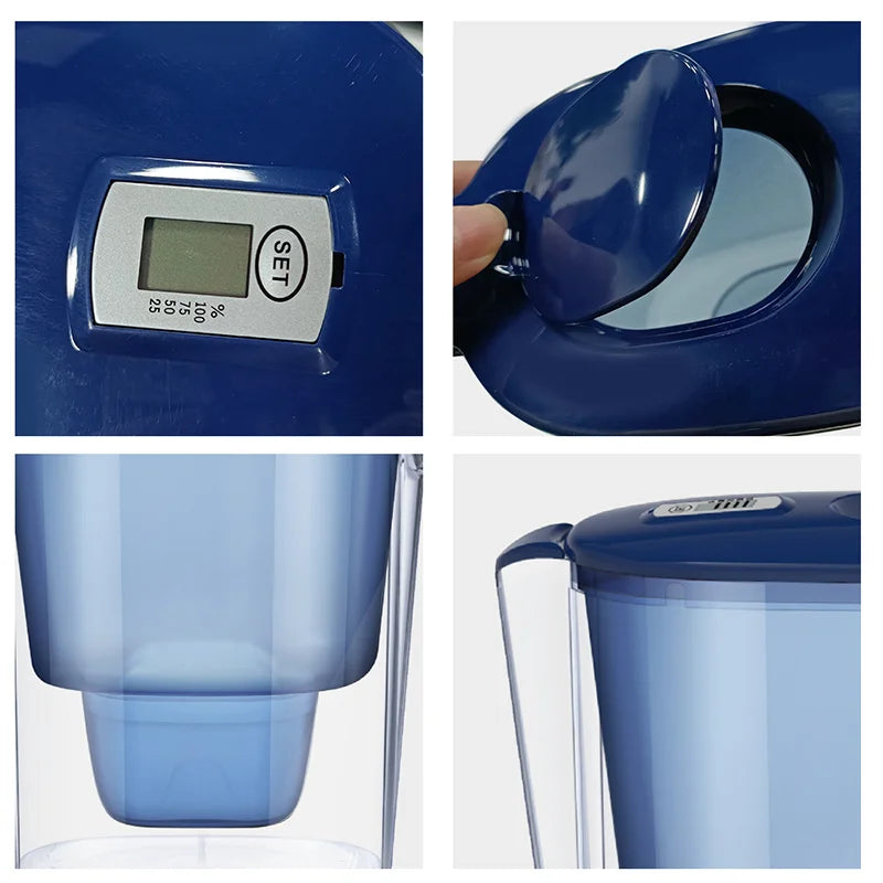 Carafe Filtrante d'Eau Domestique | Filtre à Charbon Actif Alcalin | Capacité 3,6L | Minuteur de Remplacement Intégré
