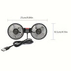 Ventilateur de voiture portable | Têtes doubles rotatives à 360° | Fixation à pince alimentée par USB | Fonctionnement ultra-silencieux