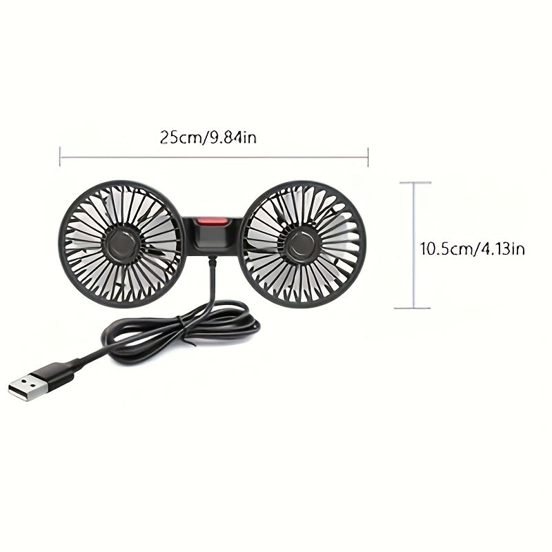 Ventilateur de voiture portable | Têtes doubles rotatives à 360° | Fixation à pince alimentée par USB | Fonctionnement ultra-silencieux