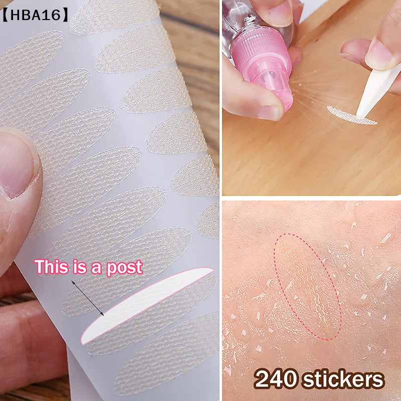 Bande Adhésive pour Double Paupière | Adhésif Activé par l'Eau | Fibrille en Dentelle 10 Feuilles | Aspect Naturel