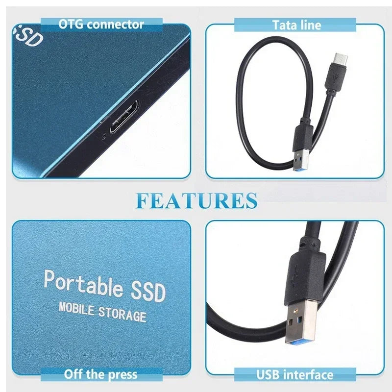 SSD Externe Portable | Jusqu'à 1000 Mo/s | USB-C Plug & Play | Design Compact Résistant aux Chocs