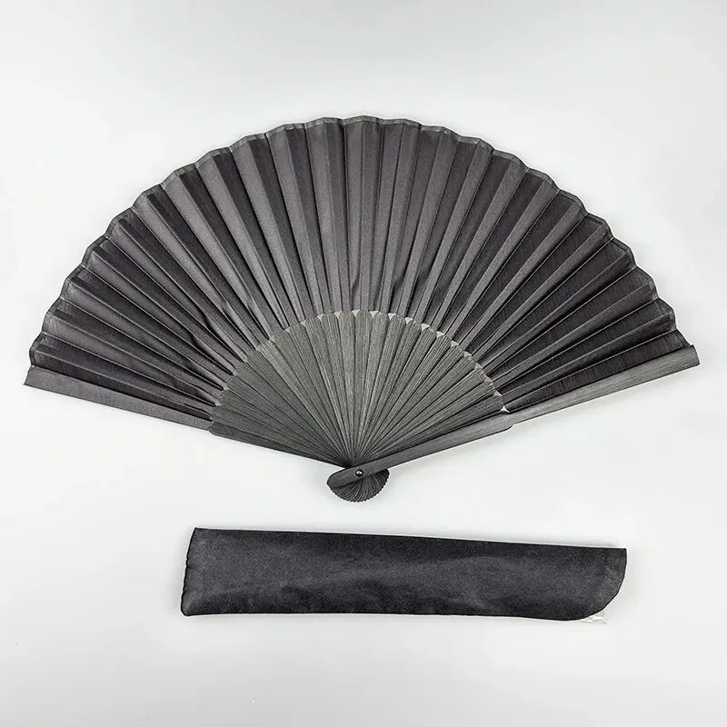 Éventail pliant | Style vintage chinois | Bambou et tissu avec pochette | Mariage et fête