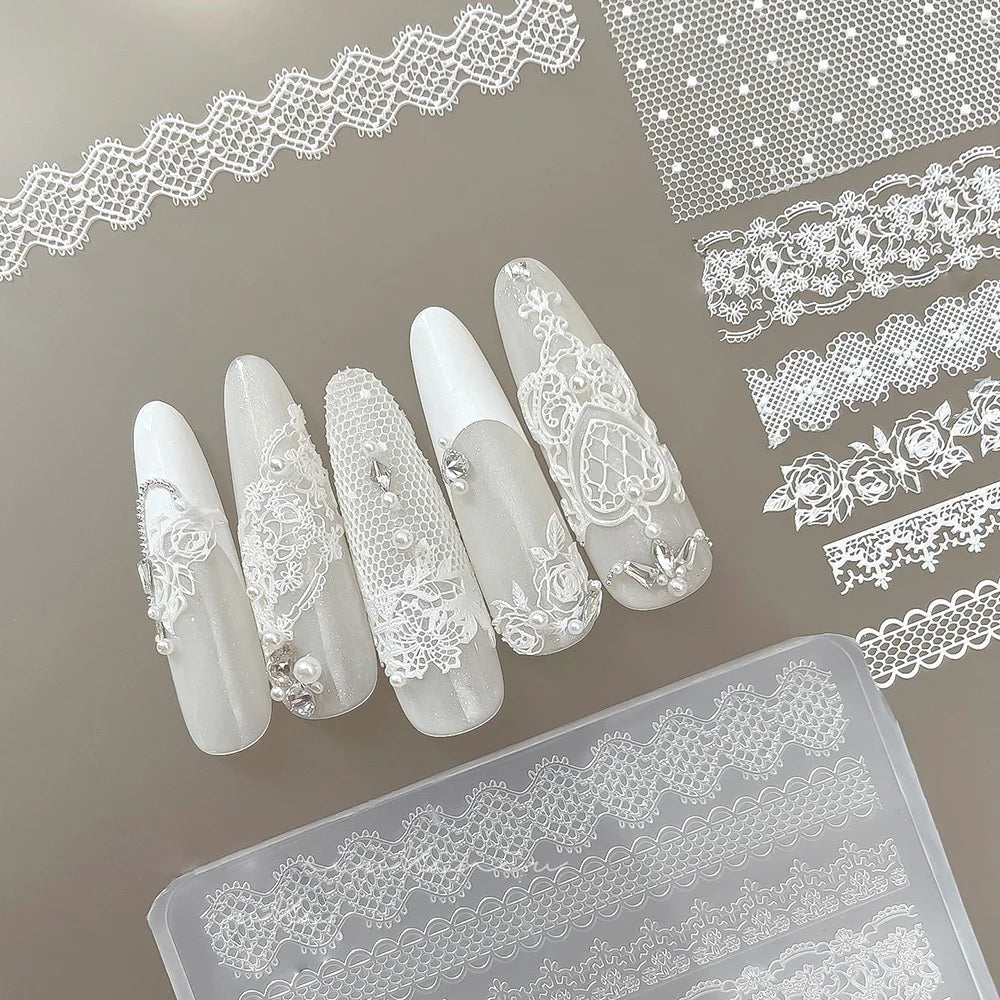Moule pour Art des Ongles | Rose en Dentelle 3D & Motif Français à Carreaux Creux | Silicone | Manucure DIY Facile
