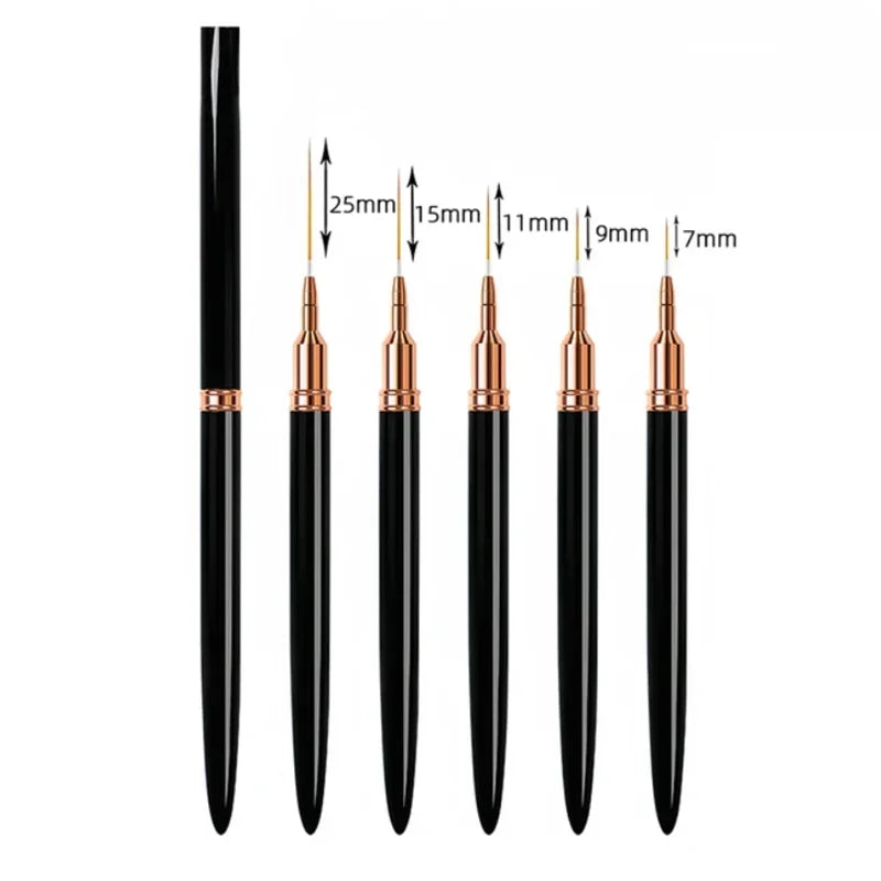 Set de pinceaux pour nail art | Pinceaux liner de précision | Lot de 5 tailles assorties | Finition professionnelle