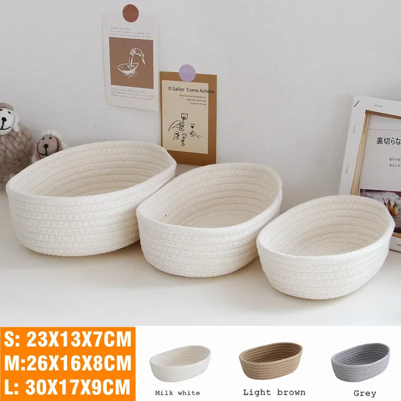 Panier de rangement en corde de coton | Tissage nordique | Petit/Moyen/Grand | Organisateur de bureau pour clés et maquillage